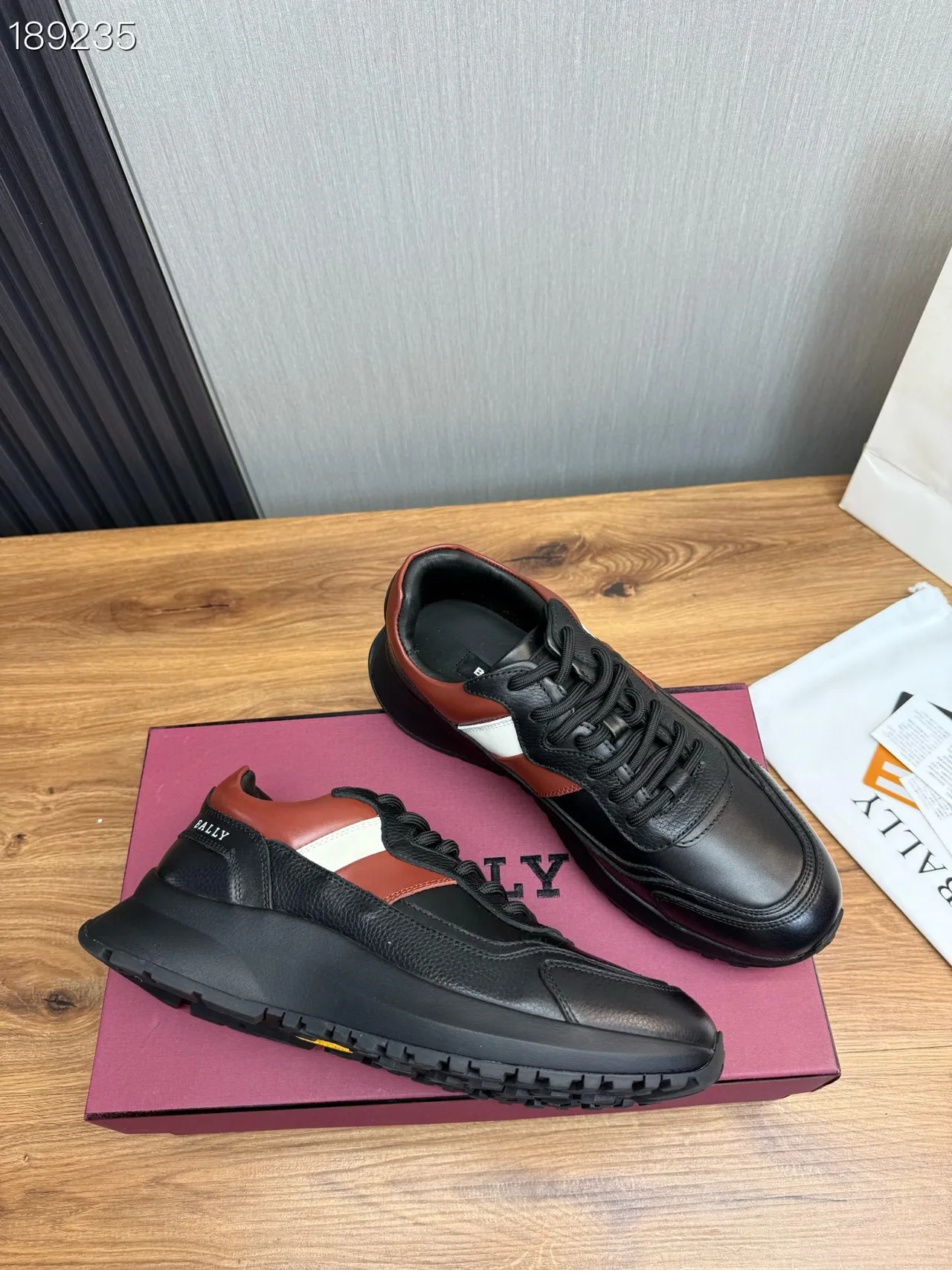 Black Red White Stripe Leather Chunky Sneakers 8