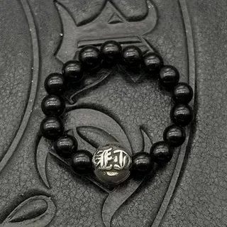 Pulsera de cuentas negra y plateada mate