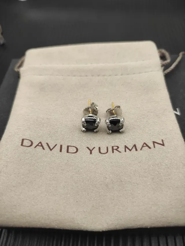 Black Silver Faceted Square Center Stone Four-Prong Claw Setting Earrings 7