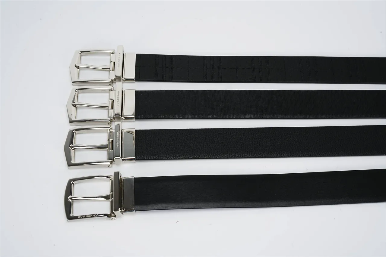 Black Silver Pebbled Reversible Buckle Leather Belt 2