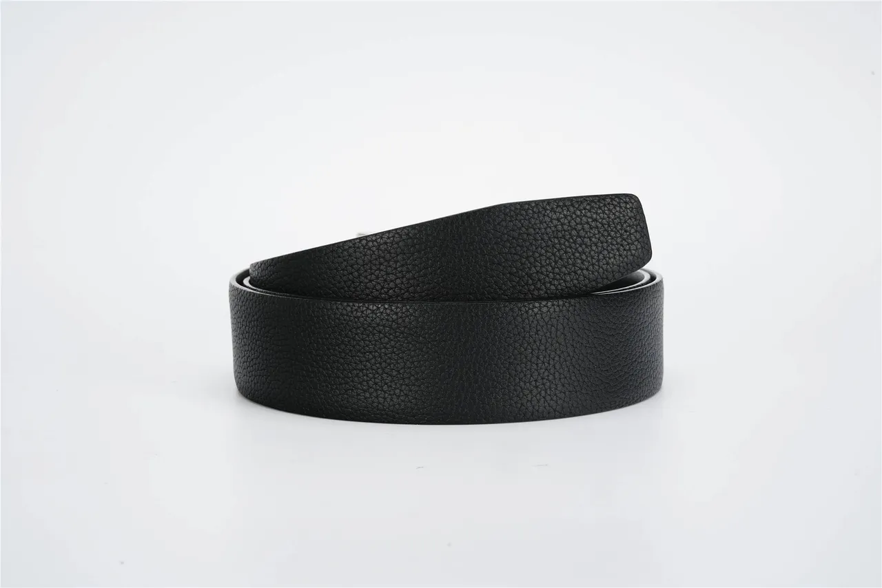 Black Silver Pebbled Reversible Buckle Leather Belt 3