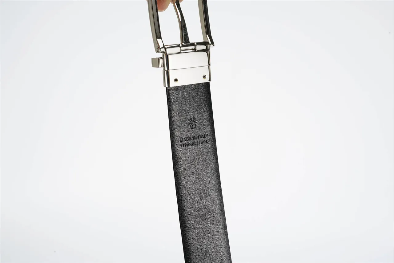 Black Silver Pebbled Reversible Buckle Leather Belt 7