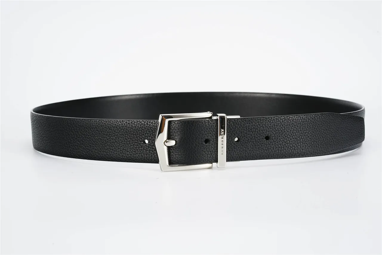 Black Silver Pebbled Reversible Buckle Leather Belt 8