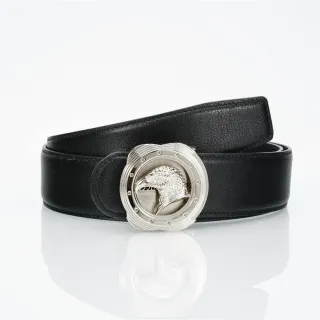Black Silver Pebbled Strap Sculpted Eagle Head Buckle Leather Belt