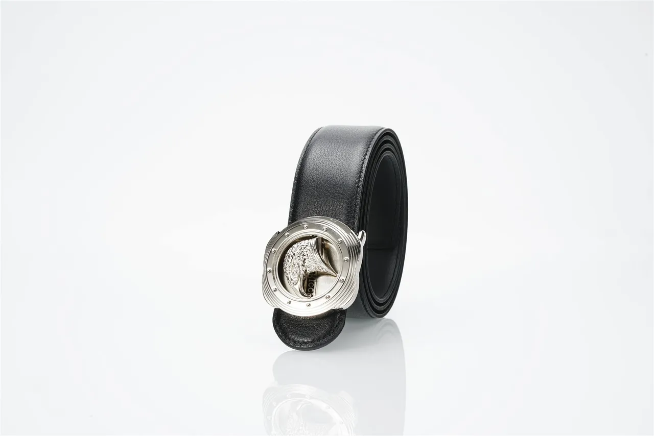 Black Silver Pebbled Strap Sculpted Eagle Head Buckle Leather Belt 7