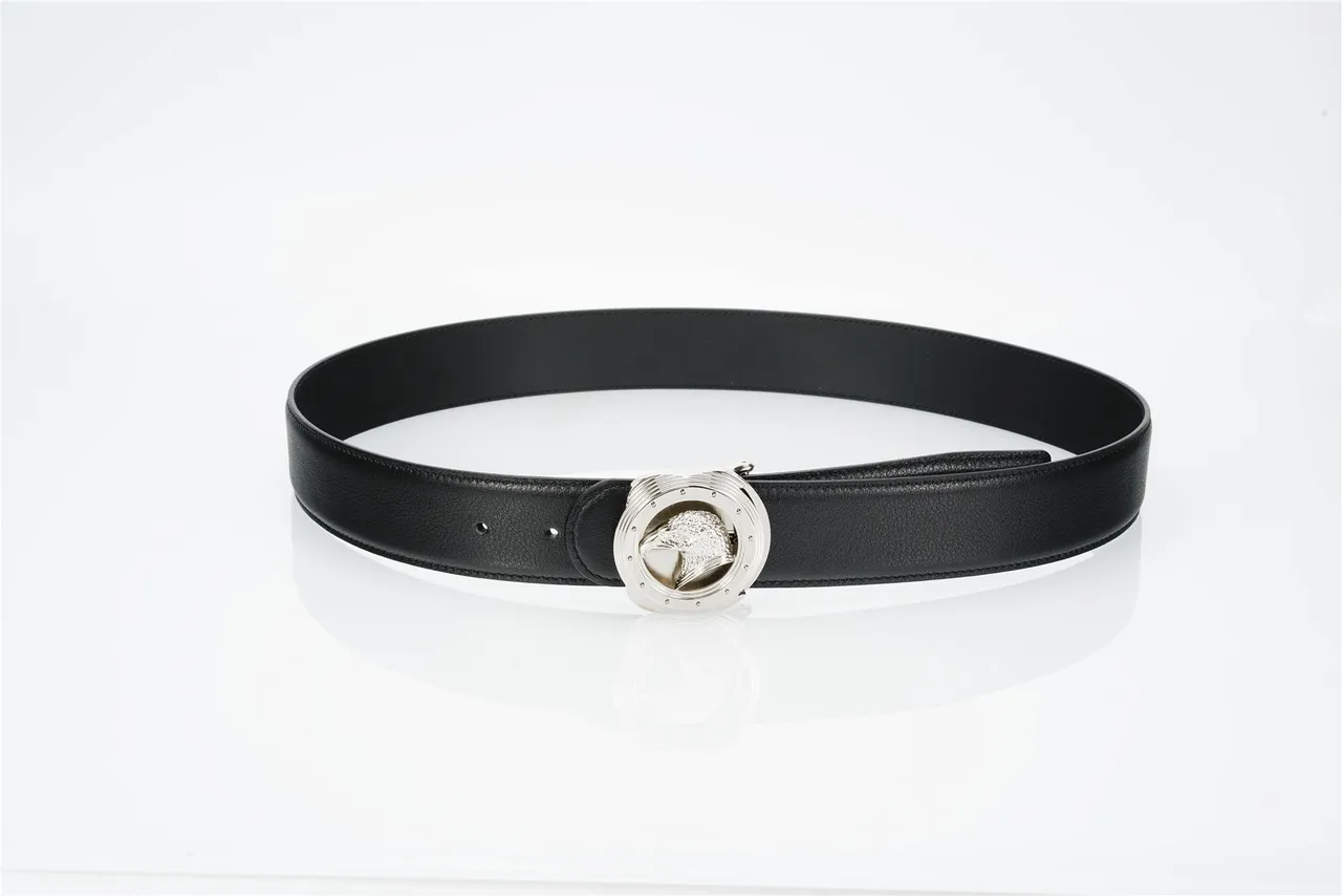 Black Silver Pebbled Strap Sculpted Eagle Head Buckle Leather Belt 9