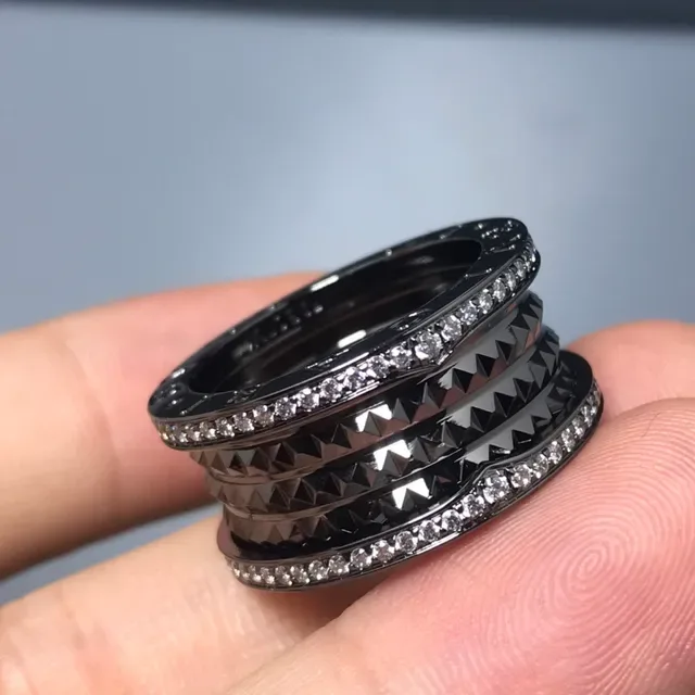 Black Silver Stacked Multi-Band Pavé Crystal Ring 4