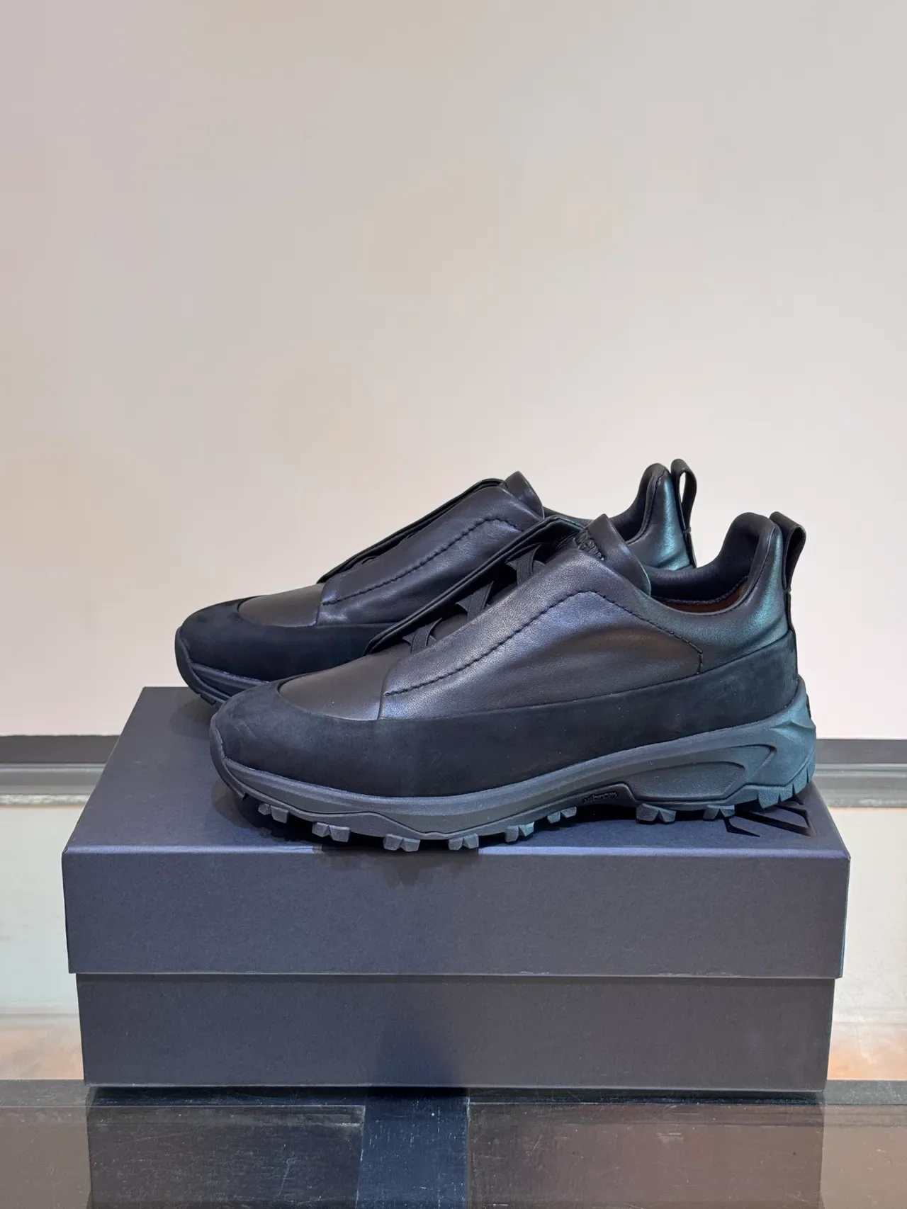 Black Slip-On Mixed-Material Rugged Sole Sneaker 5