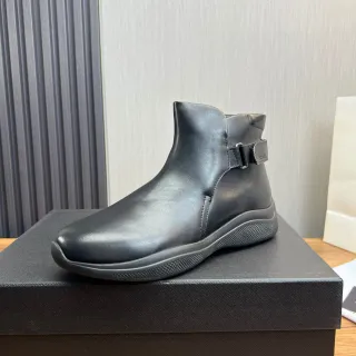 Black Smooth Leather Elastic Side Panel Ankle Boots