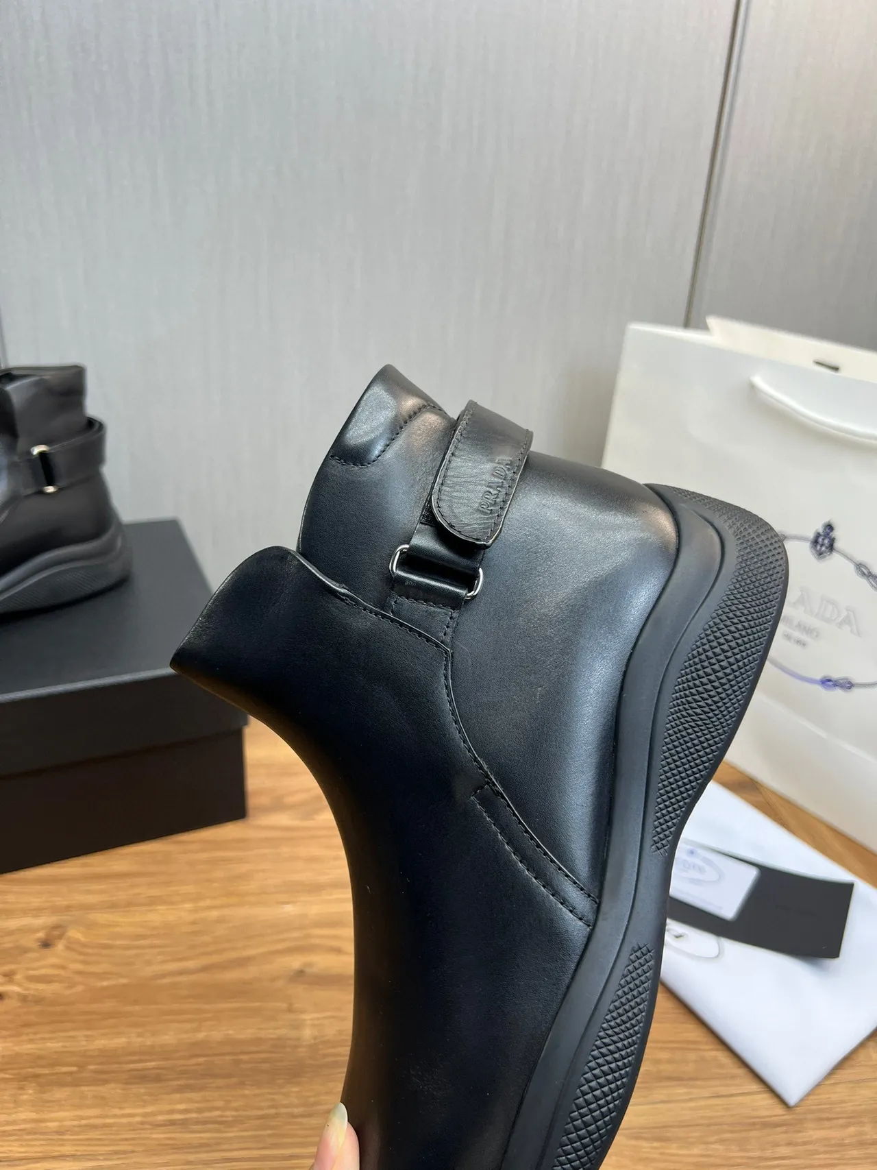 Black Smooth Leather Elastic Side Panel Ankle Boots 4
