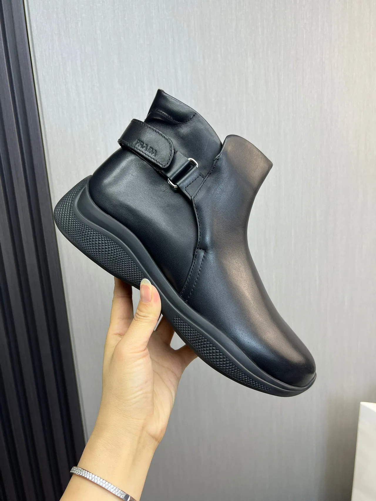Black Smooth Leather Elastic Side Panel Ankle Boots 5