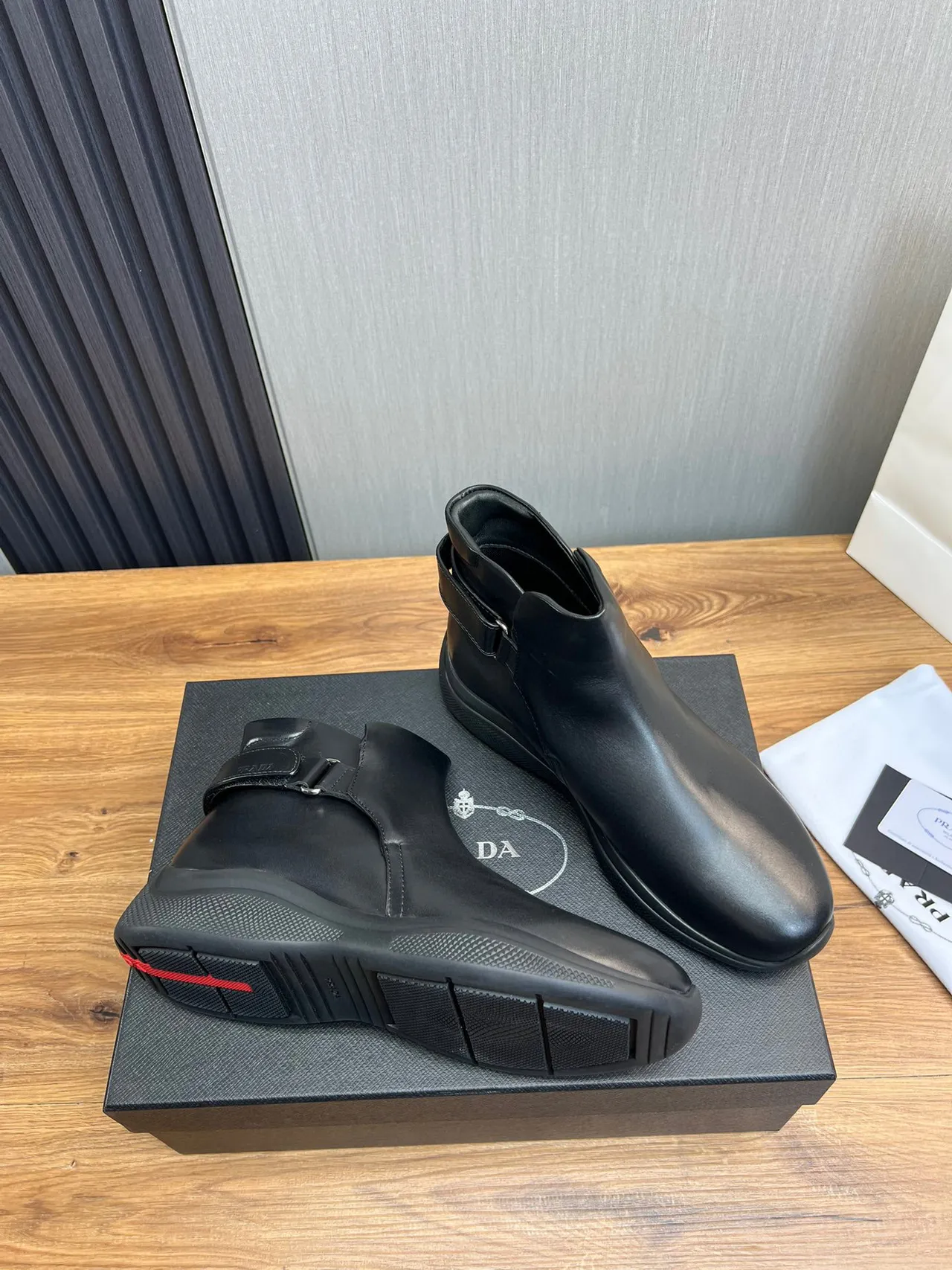 Black Smooth Leather Elastic Side Panel Ankle Boots 6