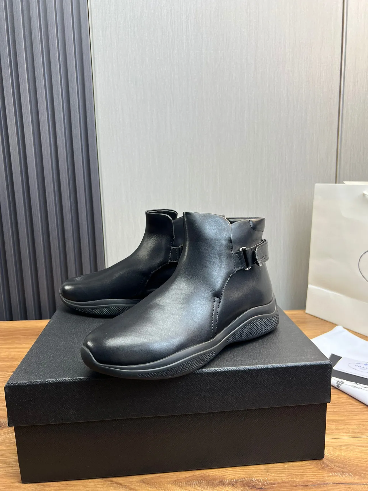 Black Smooth Leather Elastic Side Panel Ankle Boots 8