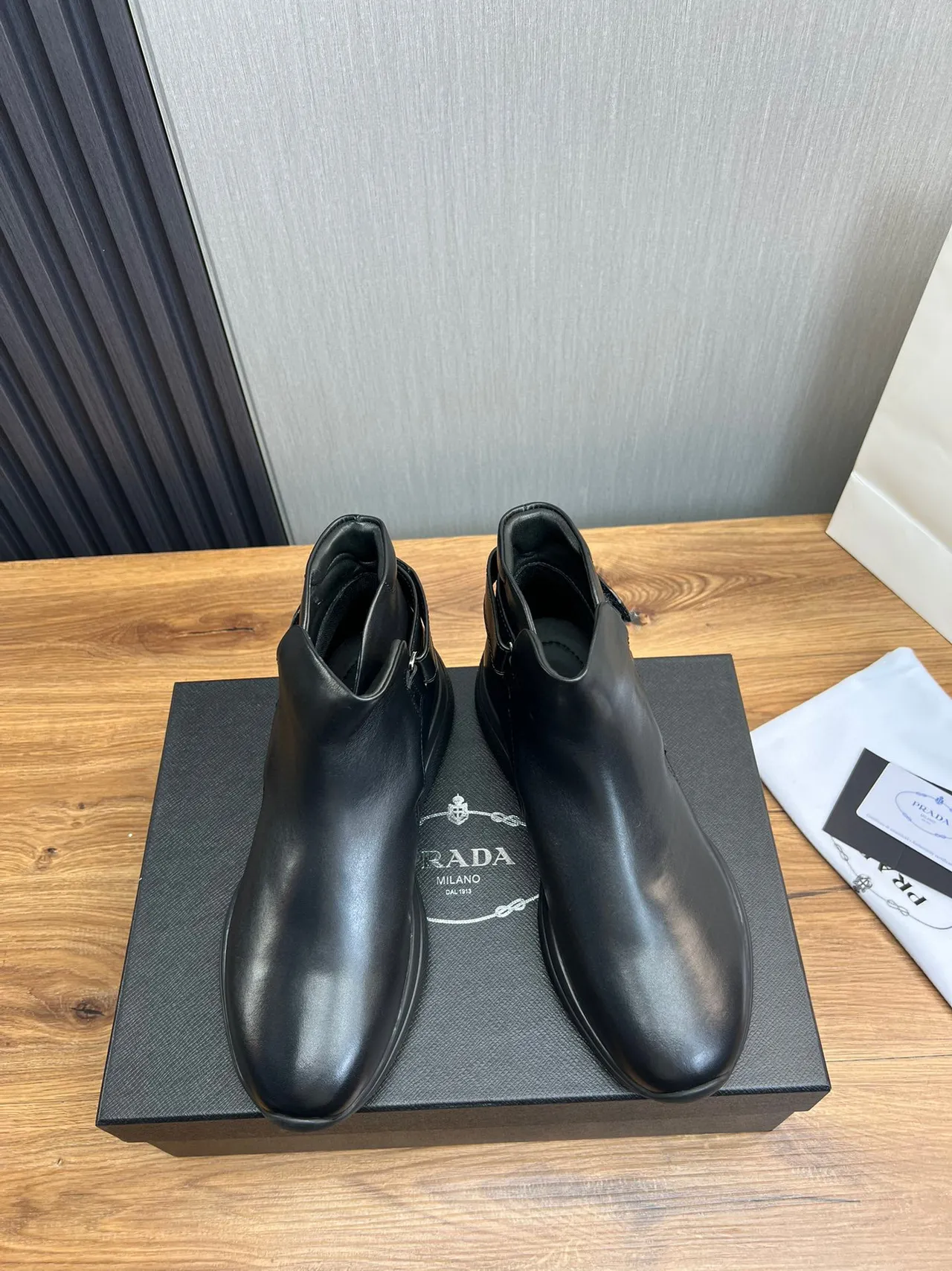 Black Smooth Leather Elastic Side Panel Ankle Boots 9