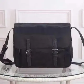 Black Structured Flap Closure Dual Leather Buckle Straps Messenger Bag
