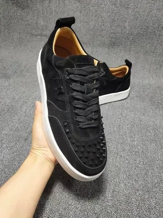 Black Suede and Leather Studded Toe Low-Top Lifestyle Sneakers 2