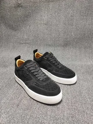 Black Suede and Leather Studded Toe Low-Top Lifestyle Sneakers 4