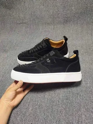 Black Suede and Leather Studded Toe Low-Top Lifestyle Sneakers 5