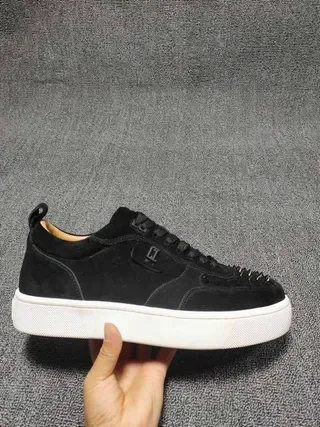 Black Suede and Leather Studded Toe Low-Top Lifestyle Sneakers 8