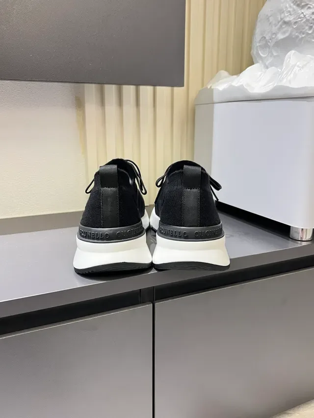 Black White Knit Upper Sock-Fit Collar Sneakers 2