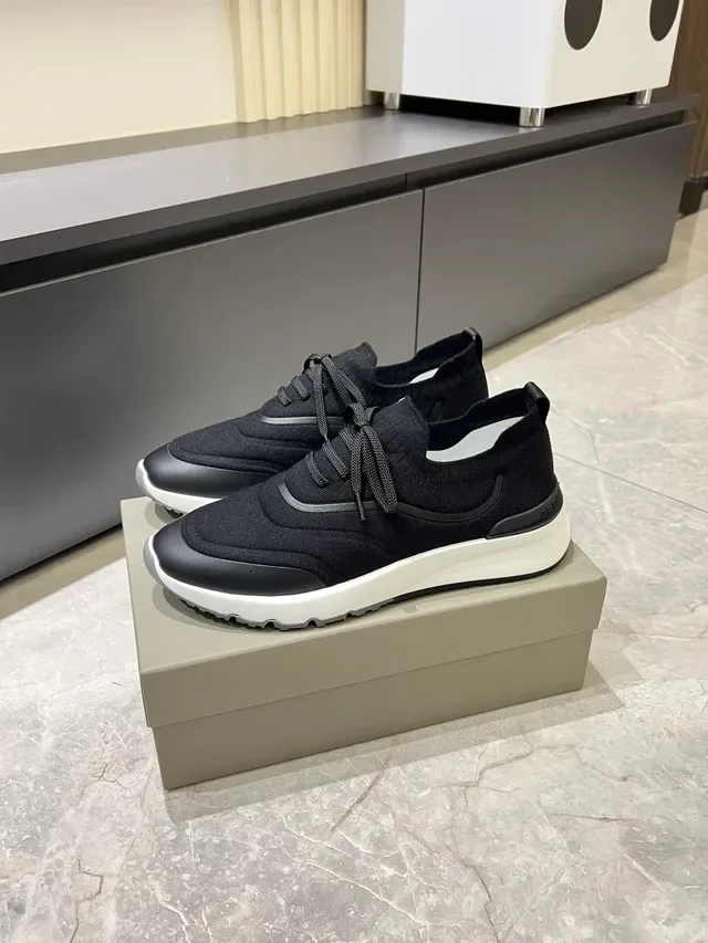 Black White Knit Upper Sock-Fit Collar Sneakers 4