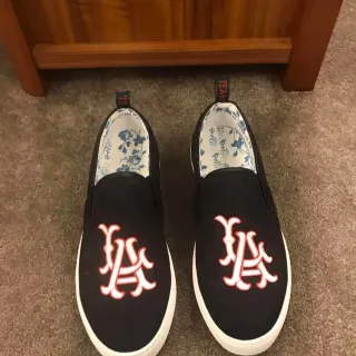 Black White Slip-On Embroidered Monogram Canvas Shoes