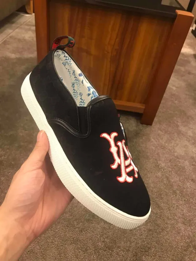 Black White Slip-On Embroidered Monogram Canvas Shoes 2