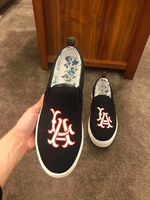 Black White Slip-On Embroidered Monogram Canvas Shoes 3