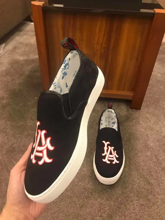Black White Slip-On Embroidered Monogram Canvas Shoes 4