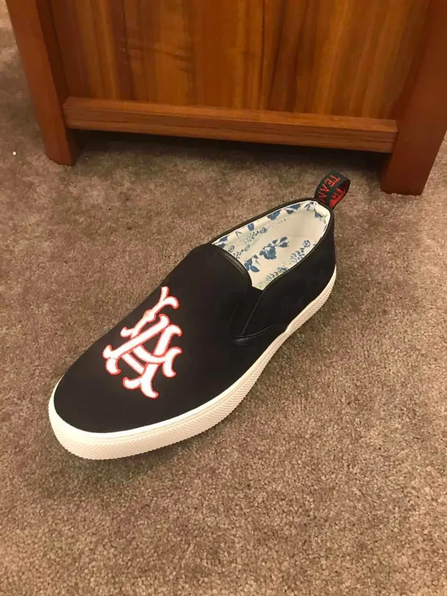 Black White Slip-On Embroidered Monogram Canvas Shoes 7