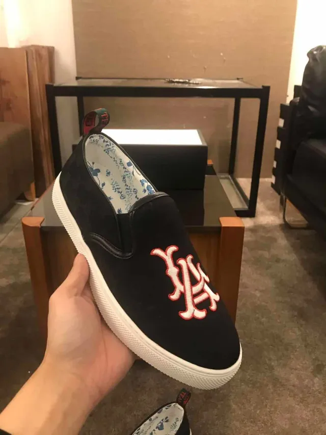 Black White Slip-On Embroidered Monogram Canvas Shoes 8