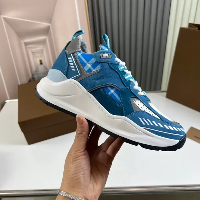 Blue and White Multi-Material Chunky Sole Lifestyle Sneaker 4