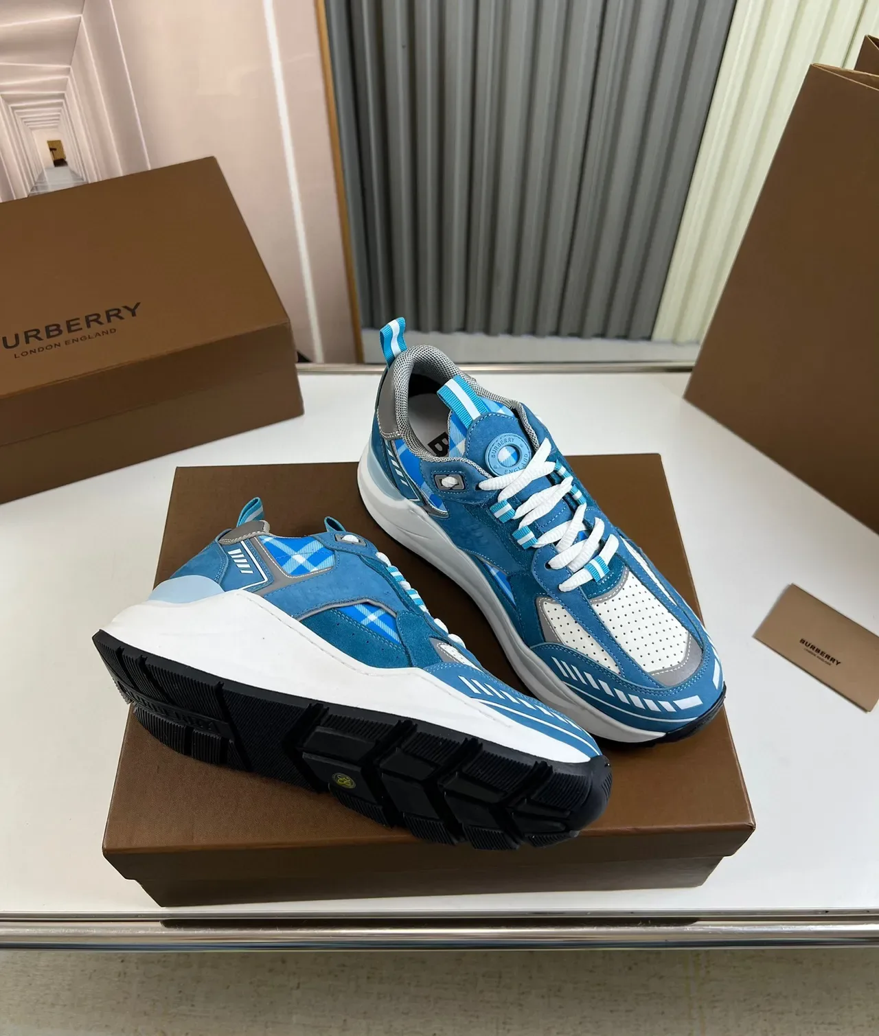 Blue and White Multi-Material Chunky Sole Lifestyle Sneaker 5