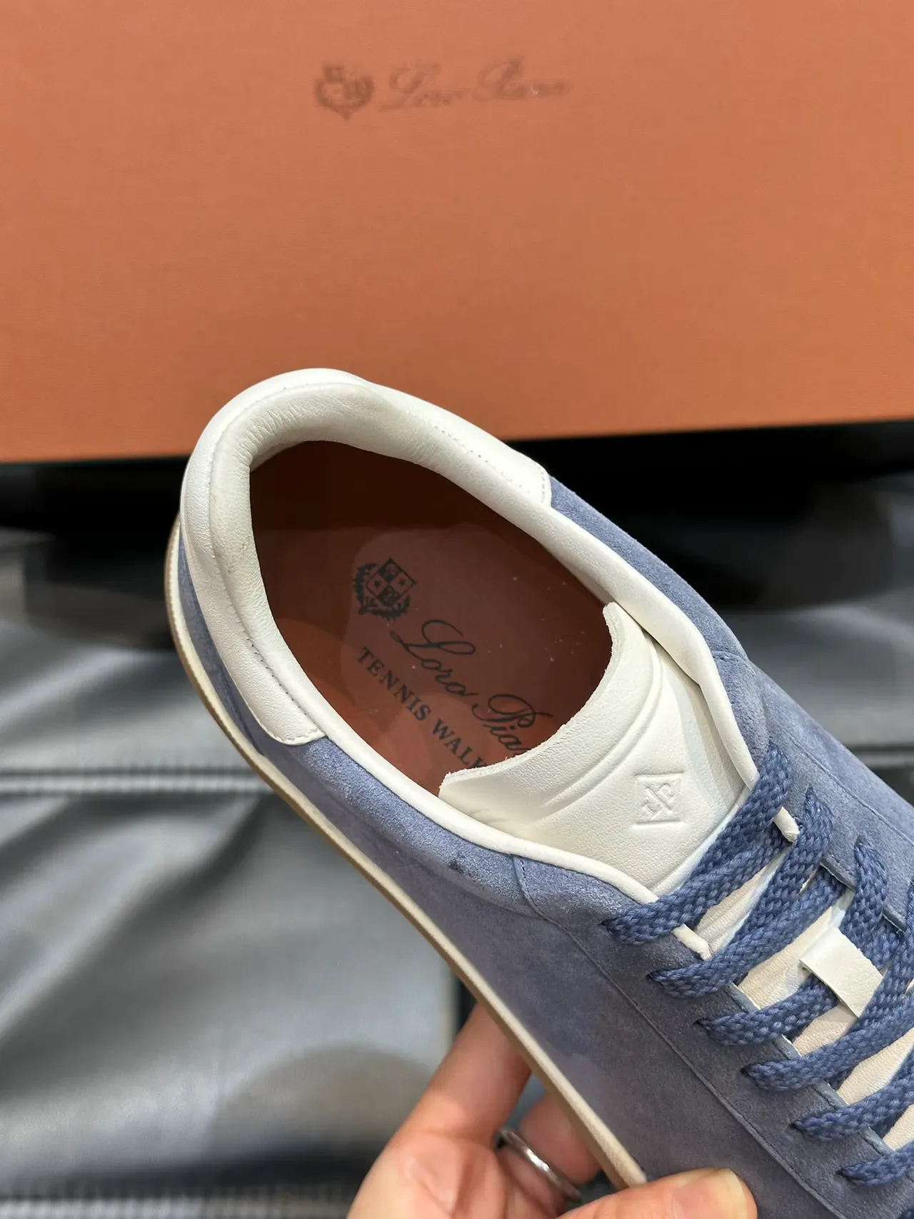 Blue Beige Suede Upper Contrast Cream Heel Tab Sneakers 4