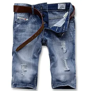 Blue Black Medium-Wash Denim Cuffed Hem Shorts 11