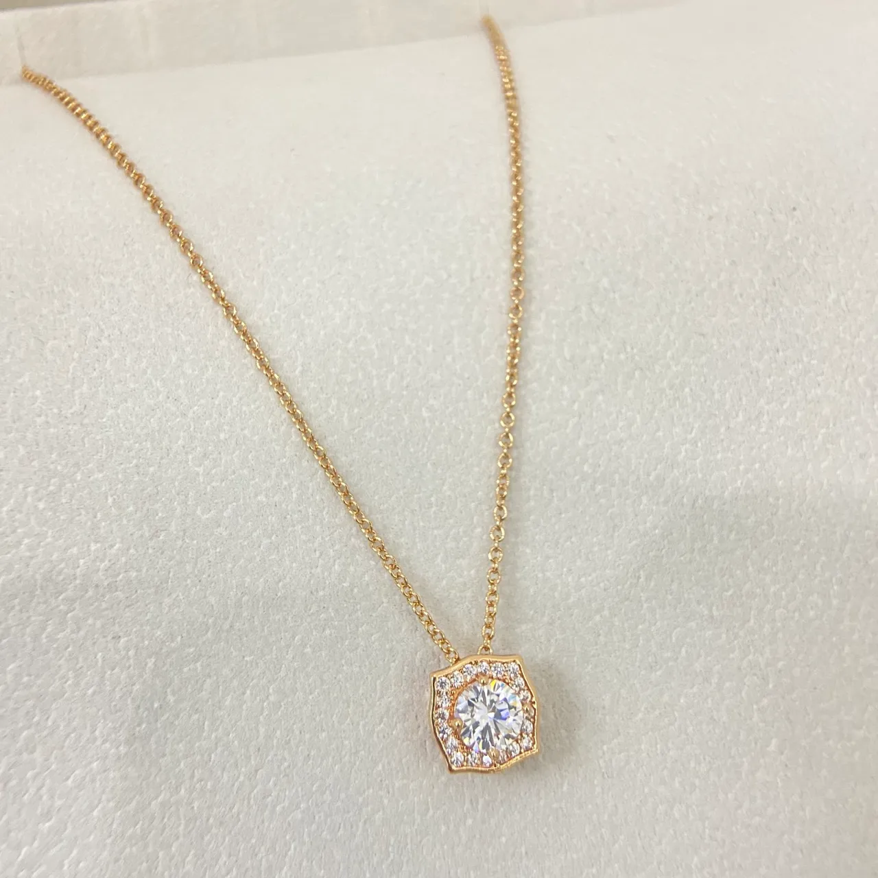 Blue Gold Geometric Halo Setting Round Center Stone Necklace 6