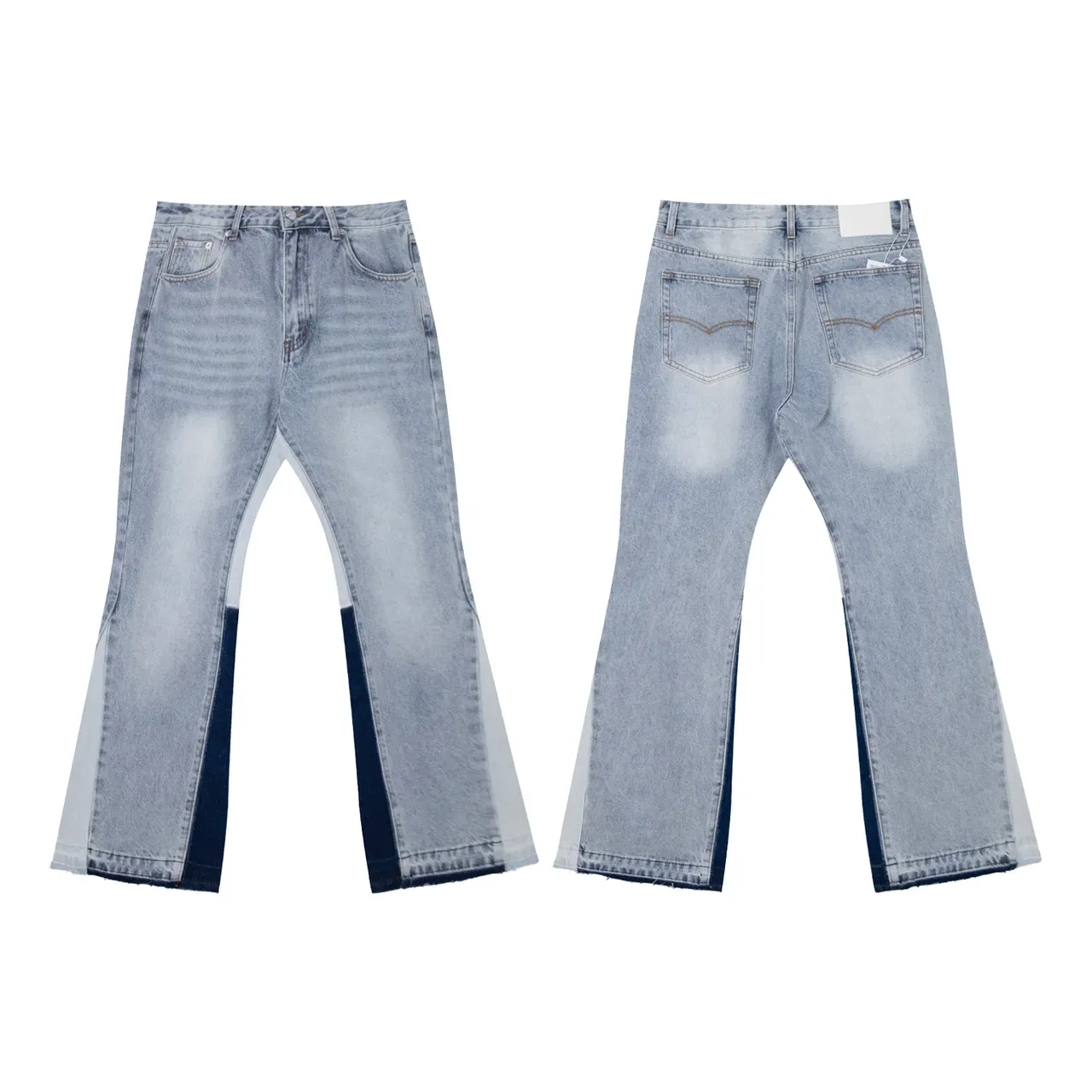Blue Navy Flared Leg Color-Blocked Side Panels Jeans 1