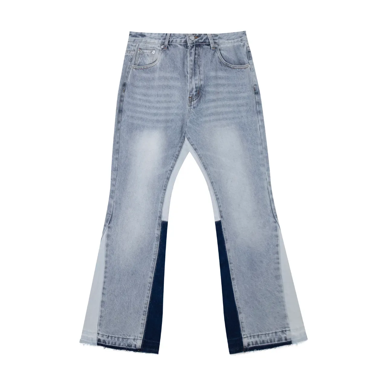 Blue Navy Flared Leg Color-Blocked Side Panels Jeans 2