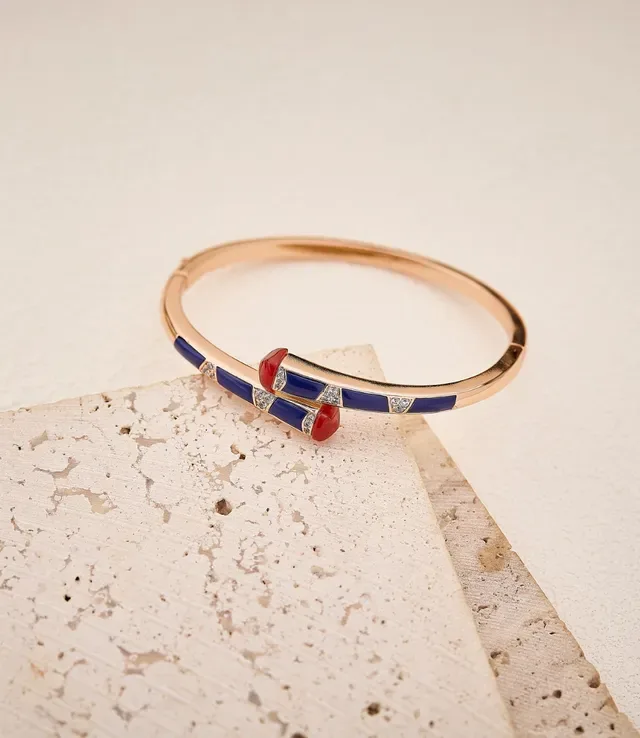 Blue Red Enamel-Inlaid Pavé-Set Bracelet 2