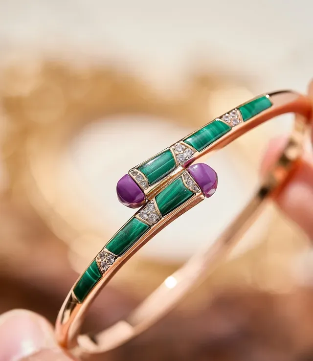 Blue Red Enamel-Inlaid Pavé-Set Bracelet 4