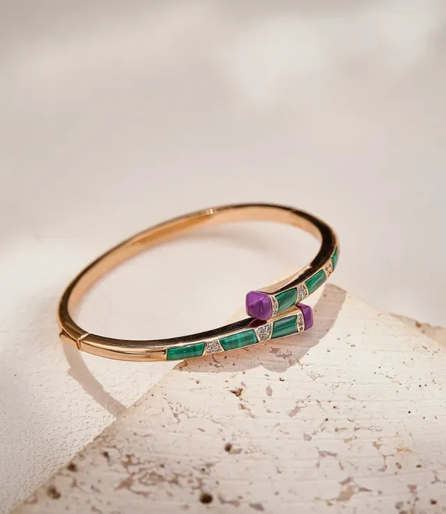 Blue Red Enamel-Inlaid Pavé-Set Bracelet 6