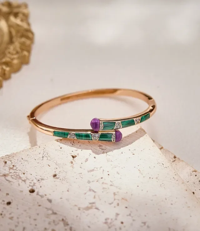 Blue Red Enamel-Inlaid Pavé-Set Bracelet 8
