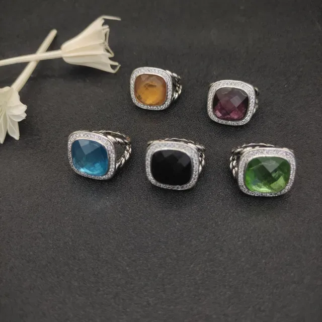 Blue Silver Cushion-Cut Stone Pave Halo Ring 4