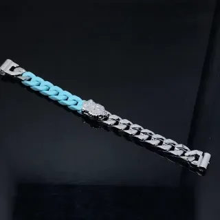 سوارة أزرق فضي ثنائية اللون من السيليكون والمعدن