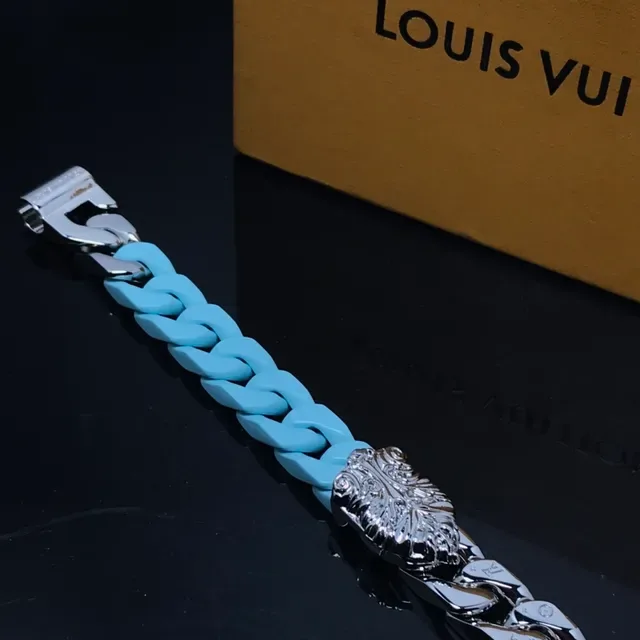 Blue Silver Two-Tone Silicone-and-Metal Bracelet 2