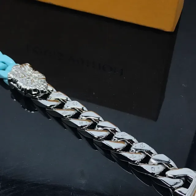 Blue Silver Two-Tone Silicone-and-Metal Bracelet 3