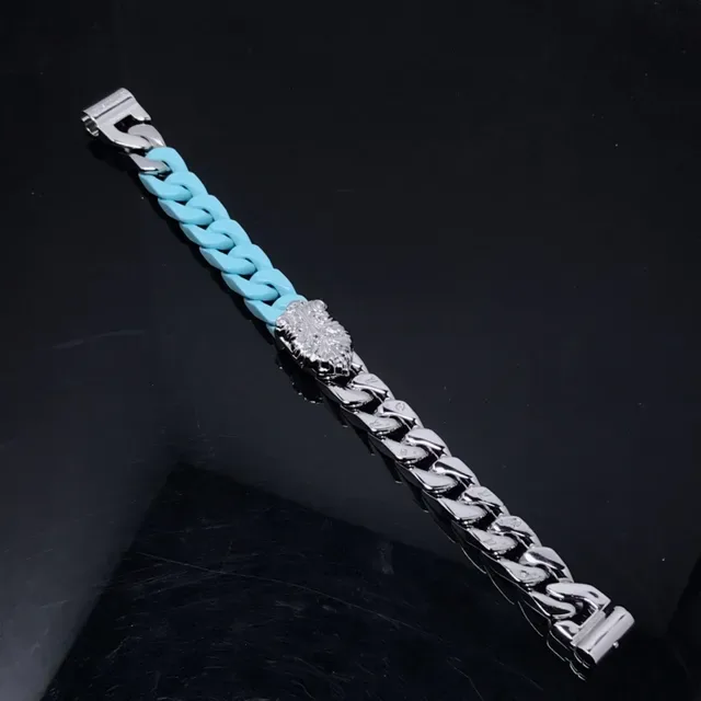 Blue Silver Two-Tone Silicone-and-Metal Bracelet 4