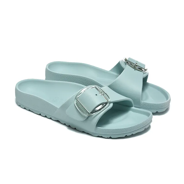Blue Single-Strap Buckle-Accented Slippers 4