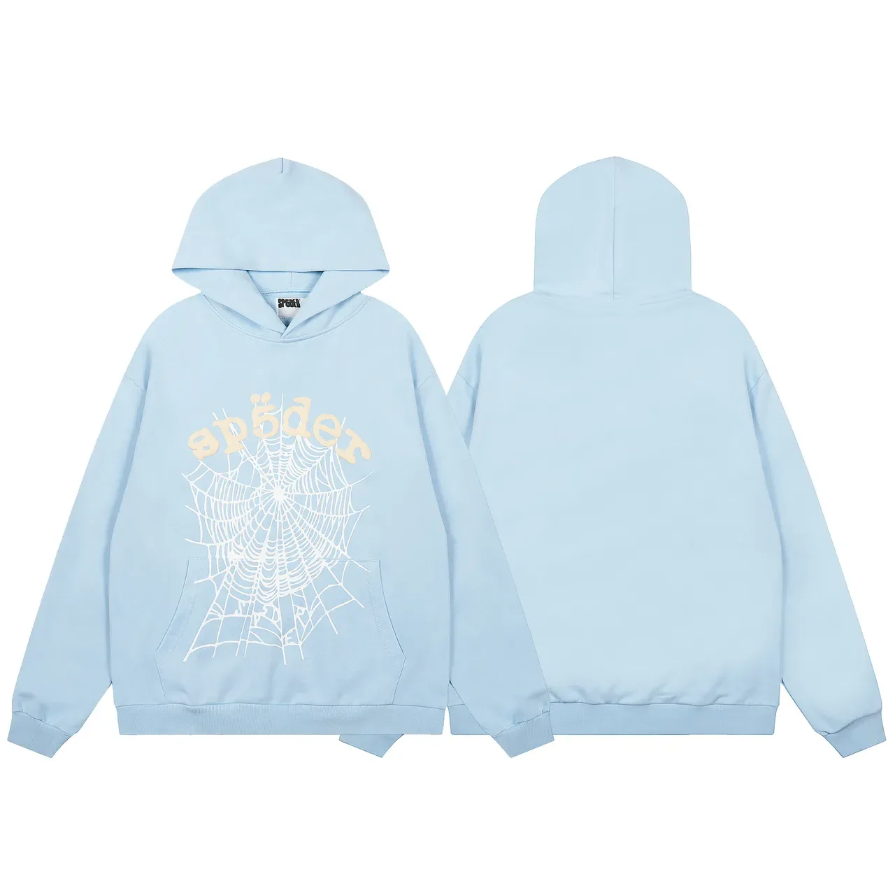Blue Yellow Oversized Hoodie Graphic Spiderweb Print Tracksuit 6