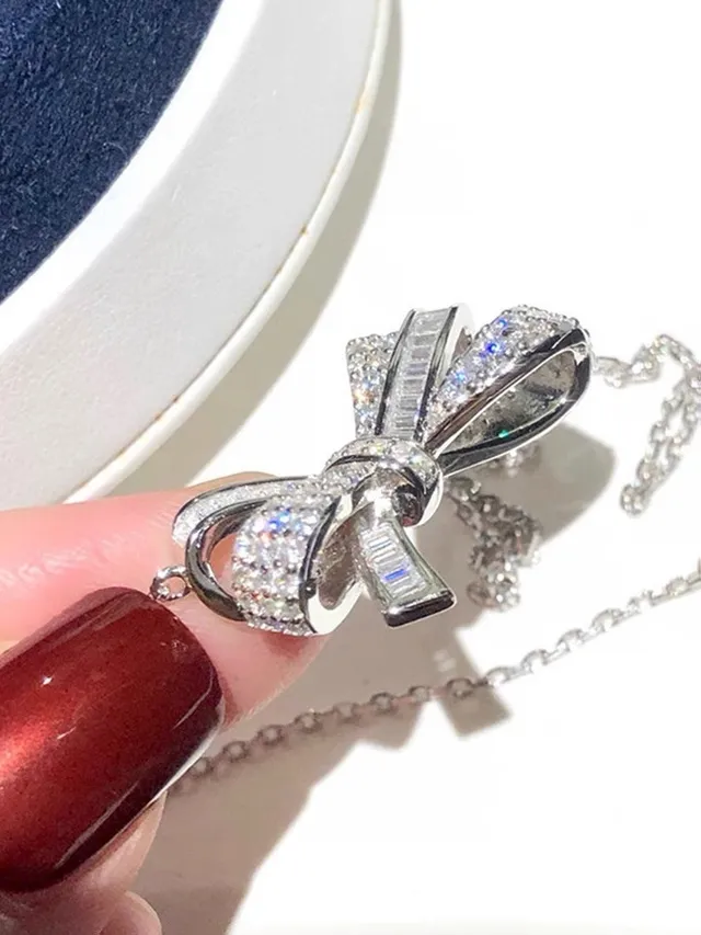 Bow Motif Pavé Crystal Pendant Necklace 3